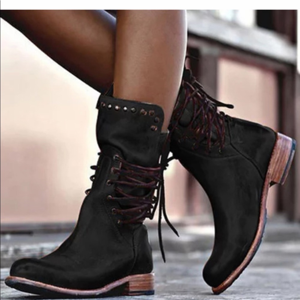 Leather mid calf boots
